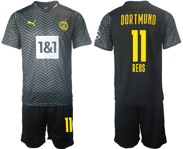 Men's Borussia Dortmund #11 Marco Reus Black Away Soccer Jersey Suit